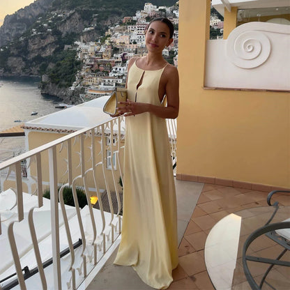 Open Back Sleeveless Cut Out Satin Slip Dress