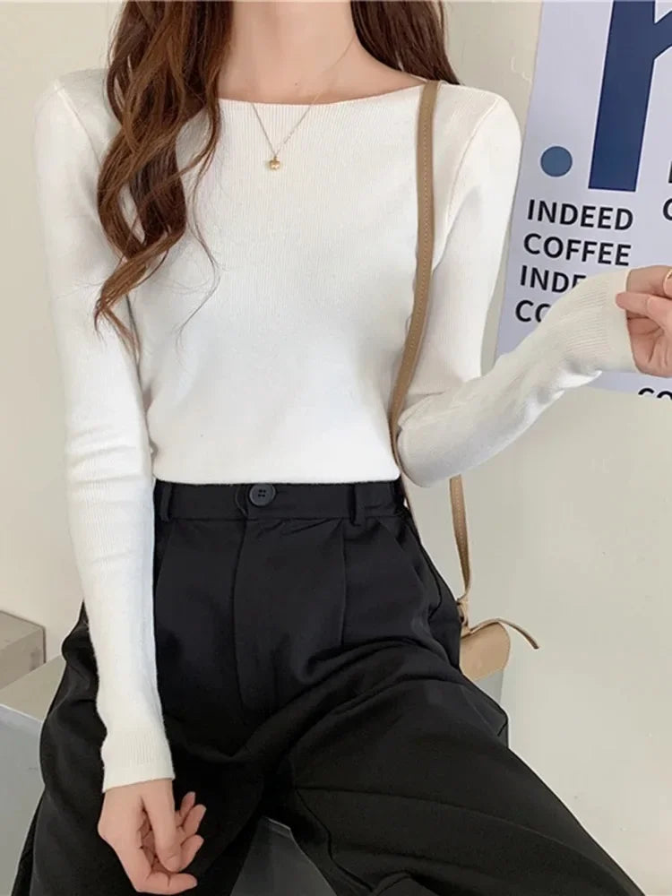 Fashion Ribbed Women Sweater Knitted Soft Pullovers Jumpers Basic Solid Soft Long Sleeve Sweaters For Women Autumn Winter Tops