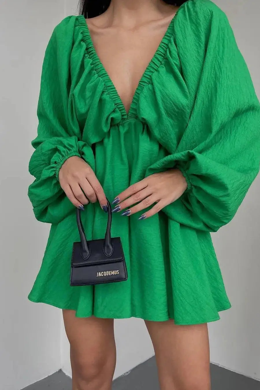 V-Neck Long-Sleeved Mini Dress