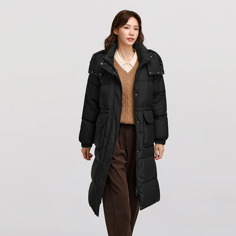 Down Jacket Women Long Length Detachable Hooded  New Winter Textured Winter Clothing