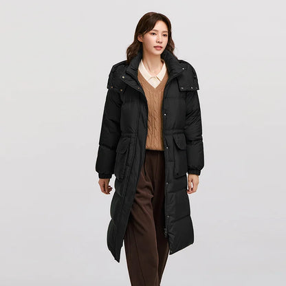 Down Jacket Women Long Length Detachable Hooded  New Winter Textured Winter Clothing