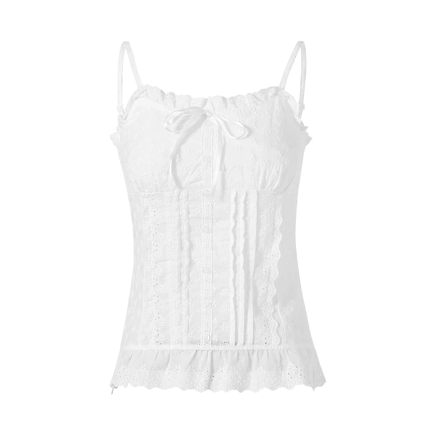 Lace White Corset Tank Tops Spaghetti Strap Sleeveless Camisole Tops Y2K Aesthetic Casual Vest Shirts Female