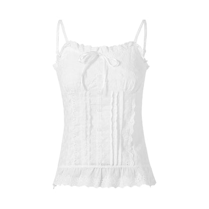 Lace White Corset Tank Tops Spaghetti Strap Sleeveless Camisole Tops Y2K Aesthetic Casual Vest Shirts Female