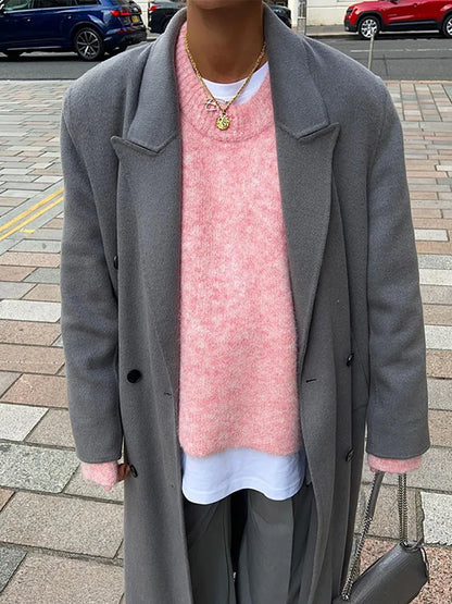 Casual Oversize Pink Women's Cashmere Base Sweater Fashion Long Sleeve Solid Round Collar Pullover New Lady High Streetwear
