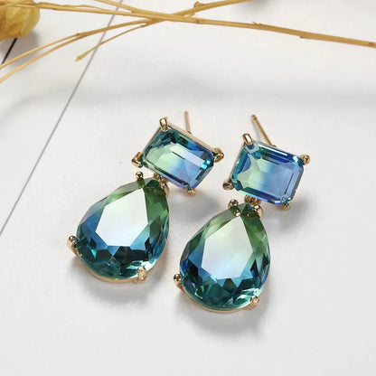 Luxury Blue Green Crystal Water Drop Earrings for Women by Lizakosht New Designer Jewelry