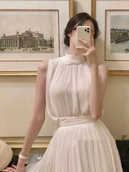 Elegant Halter Midi Dresses for Women Sleeveless Holiday Style Summer New Wedding Evening Party Dress Prom Vestidos Mujer