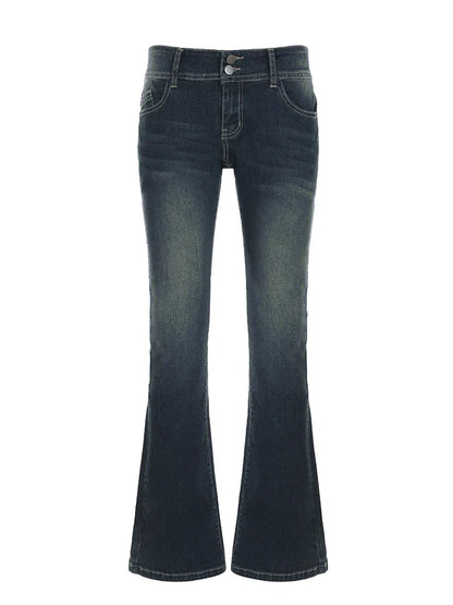 Vintage y2k Flared Jeans Retro Button-up Low Rise Casual Denim Pants Harajuku 2000s Trousers Basic Aesthetic Mom Jeans