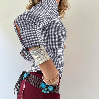 Y2K Women Turn-down Collar T-shirt Button Up Long Sleeve Vintage Slim Tee Fashion Outfits Autumn Casual Top Ladies