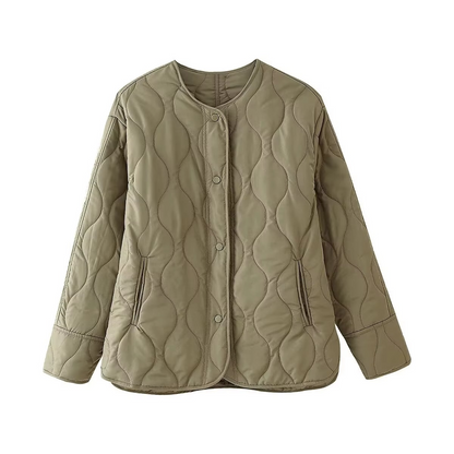 Abrigo acolchado con cuello redondo y botones para mujer, fácil de llevar | Ideal para otoño/invierno