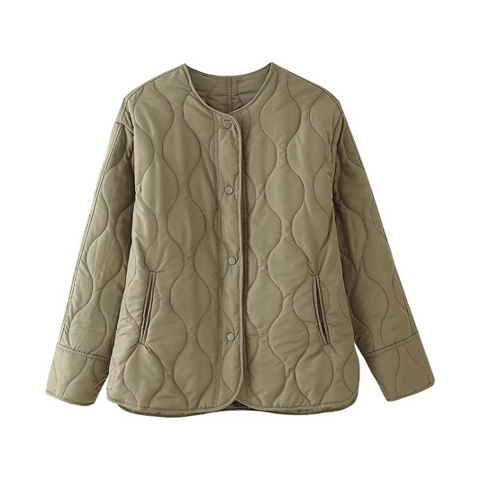 Abrigo acolchado con cuello redondo y botones para mujer, fácil de llevar | Ideal para otoño/invierno