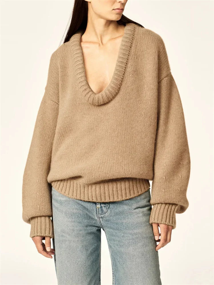 Autumn Knit Sweater Pullover Loose Female Casual Patchwork Scoop Neck Striped Long Sleeve Knitwear Women Y2k Top Pullover