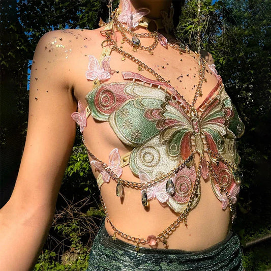 Butterfly Crystal Embroidery Cami Top