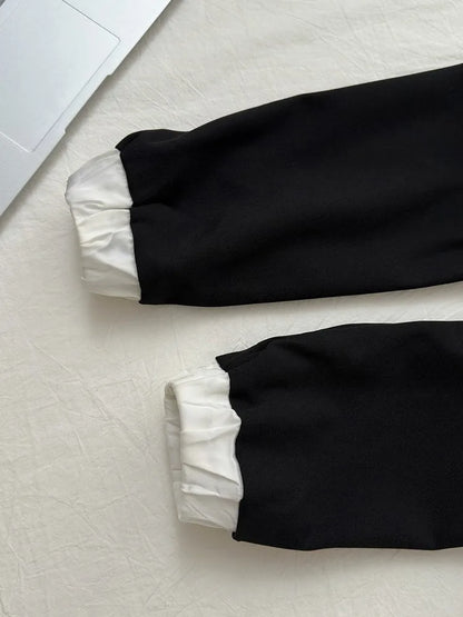 Elegant Evening Dresses for Women Patchwork O-neck Long Sleeves A-line Party Dress Korean Fashion French Retro Vestidos Mujer