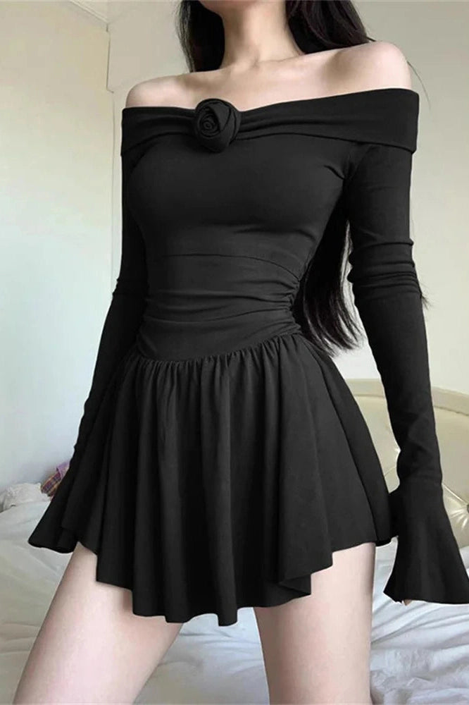 Off-Shoulder Long Sleeve Backless Mini Dress