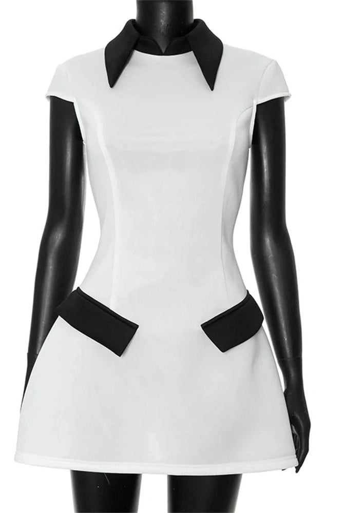 Patchwork Mini Dress with Short Sleejson High Waist