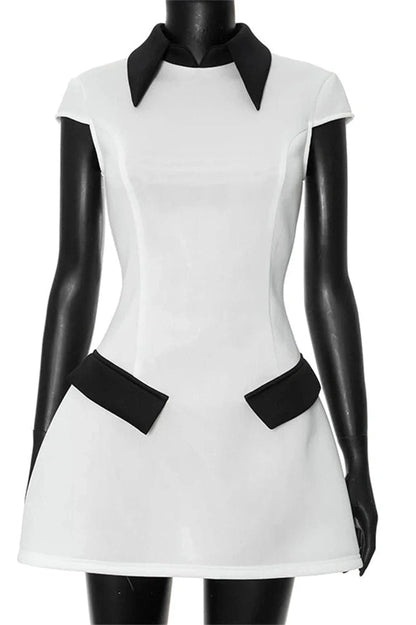 Patchwork Mini Dress with Short Sleejson High Waist