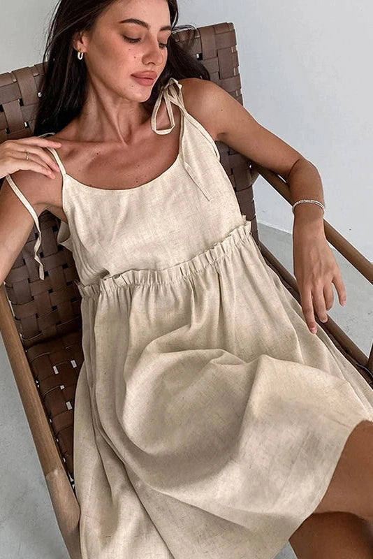 Spaghetti Strap Loose Mini Dress with Lace Up Detail