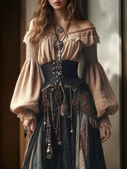 Off-Shoulder Lantern Sleeve Blouse