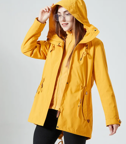 Chaqueta impermeable clásica para exteriores con estampado y capucha para mujer | Ideal para actividades al aire libre