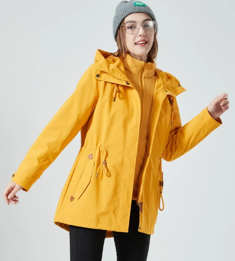 Chaqueta impermeable clásica para exteriores con estampado y capucha para mujer | Ideal para actividades al aire libre