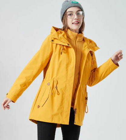 Chaqueta impermeable clásica para exteriores con estampado y capucha para mujer | Ideal para actividades al aire libre