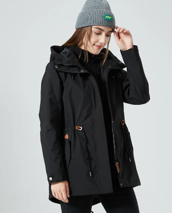 Chaqueta impermeable clásica para exteriores con estampado y capucha para mujer | Ideal para actividades al aire libre
