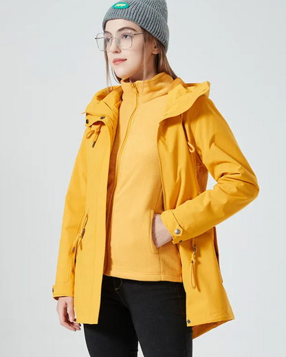 Chaqueta impermeable clásica para exteriores con estampado y capucha para mujer | Ideal para actividades al aire libre