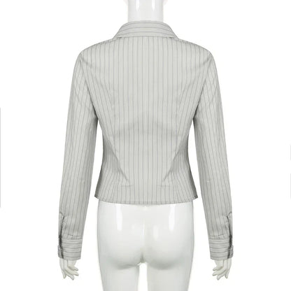 Voguable Striped Blouses Office Ladies Y2K Aesthetic Vintage Buttons Up Lapel Collar Shirts Korean Casual Tops