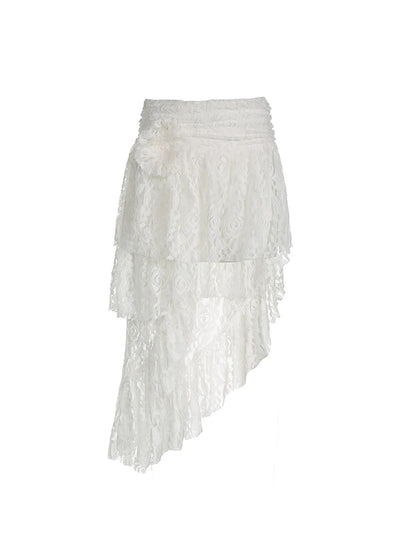 Summer Vacation Asymmetrical Lace Skirt Women Tie Flower Chic Boho Fashion