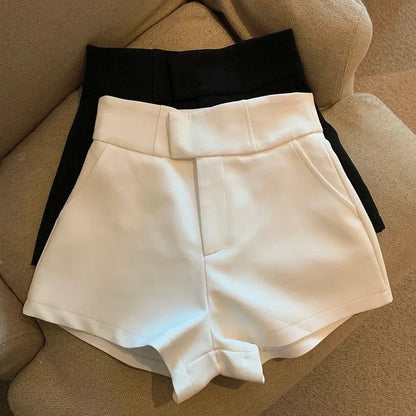Elegant Suit Shorts Women Solid High Waist Wide Leg Shorts Office Lady Korean Fashion Black White Simple All Match Short Pants