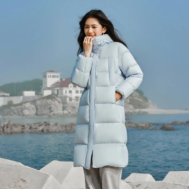 Down Jacket Women Long Length Three-Proof Versatile  Updated Winter New Loose Hooded Coat Simple Down Jacket
