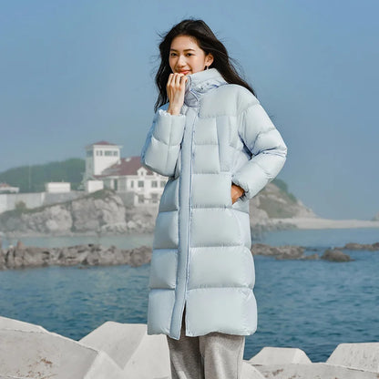 Down Jacket Women Long Length Three-Proof Versatile  Updated Winter New Loose Hooded Coat Simple Down Jacket