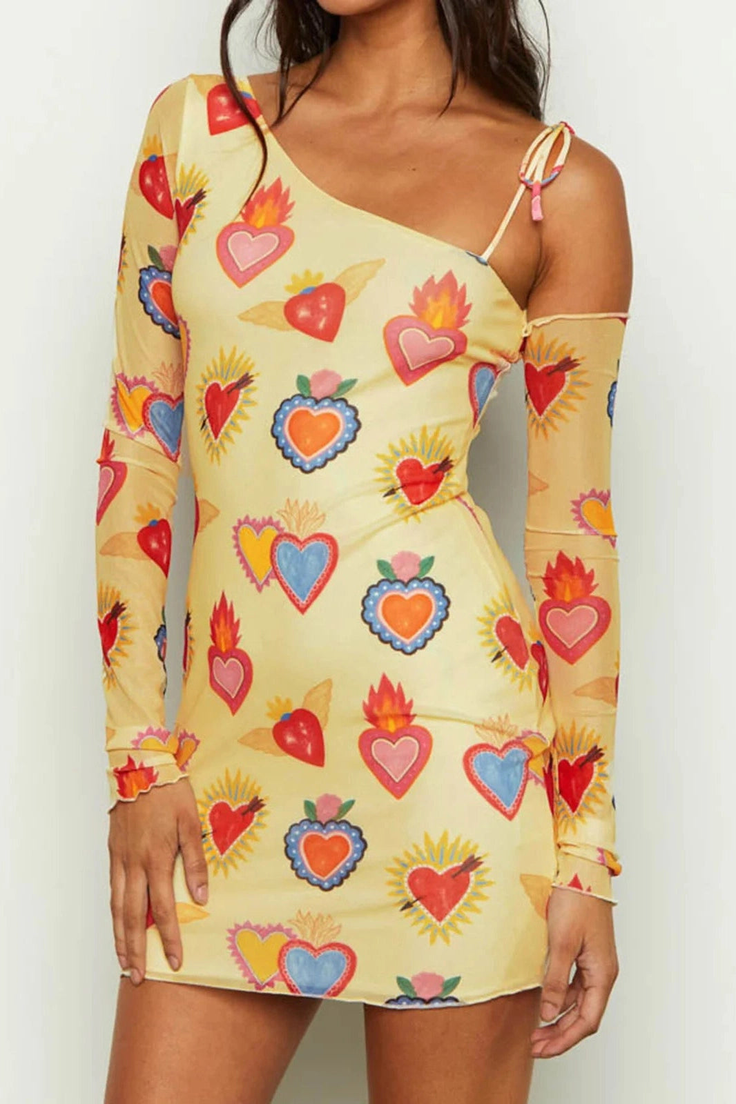One Shoulder Printed Slim Fit Mini Dress
