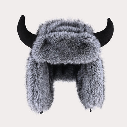 Faux Fur Ox Horn Ear Protection Pilot Hat