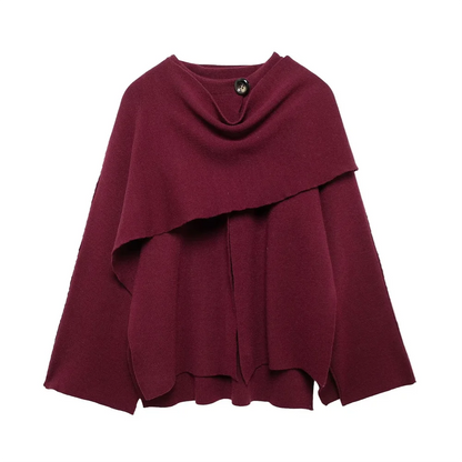 Winter New Women’s Clothing Slim Fit Simple Lazy Style Scarf Cape style Round Neck Long Sleeve Short Knitted Coat Coat