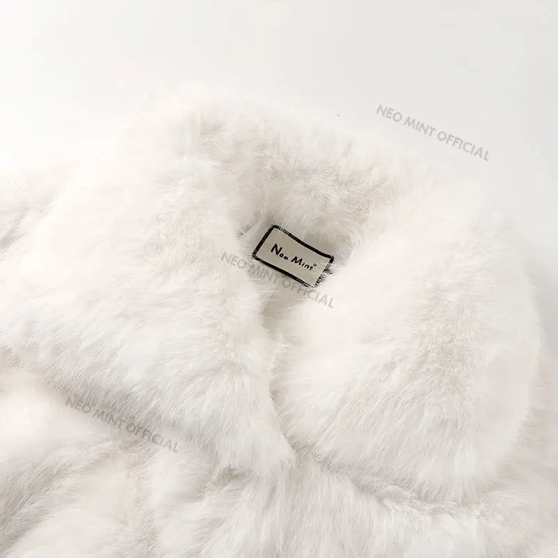 Chic Street Furry Collar Faux Fur Coat Women  Winter Hot Girls Snow White Mountain Fashion Fluffy Fox Fur Jacket