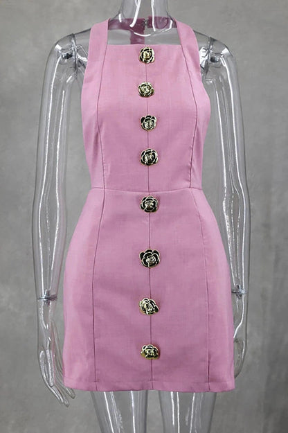 Backless Single Breasted Sleeveless Mini Dress with High Waist