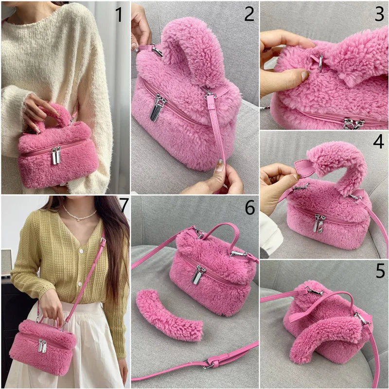 Luxury Brand Designer Box Bag Women  Winter Trendy Faux Fur Shoulder Bags Handbag Y2k Girls Fashion Festival Crossbody Bag