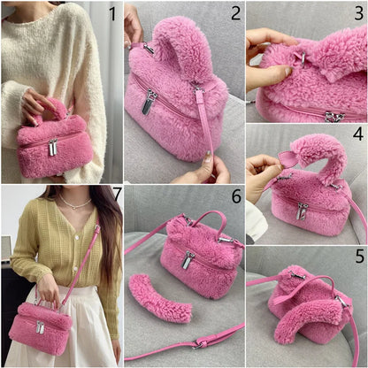 Luxury Brand Designer Box Bag Women  Winter Trendy Faux Fur Shoulder Bags Handbag Y2k Girls Fashion Festival Crossbody Bag