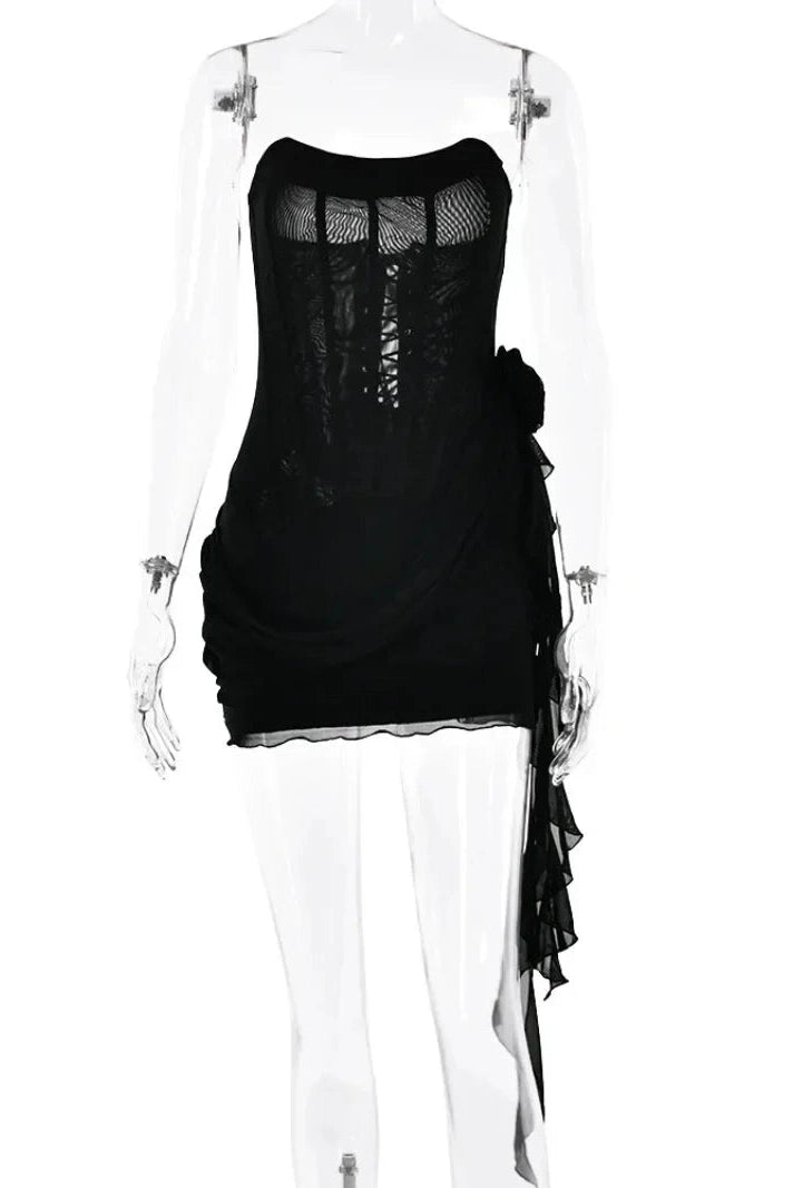 Off Shoulder Backless See Through Mini Dress