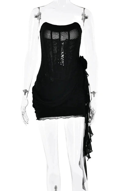 Off Shoulder Backless See Through Mini Dress