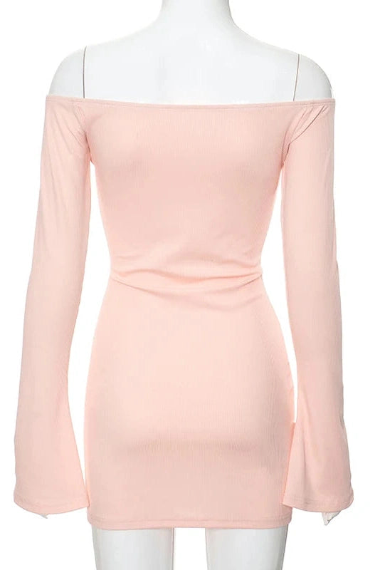 Off-Shoulder Long Sleeve Backless Slim Mini Dress