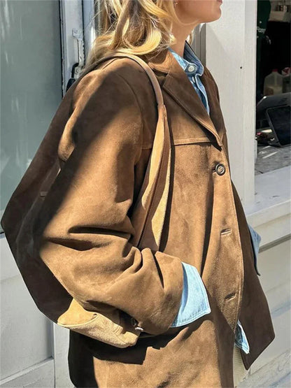 Vintage Fashion Pocket Jackets For Women Winter High Street Lapel Elegant Solid Commute Winter Outwear Ladies  Coat