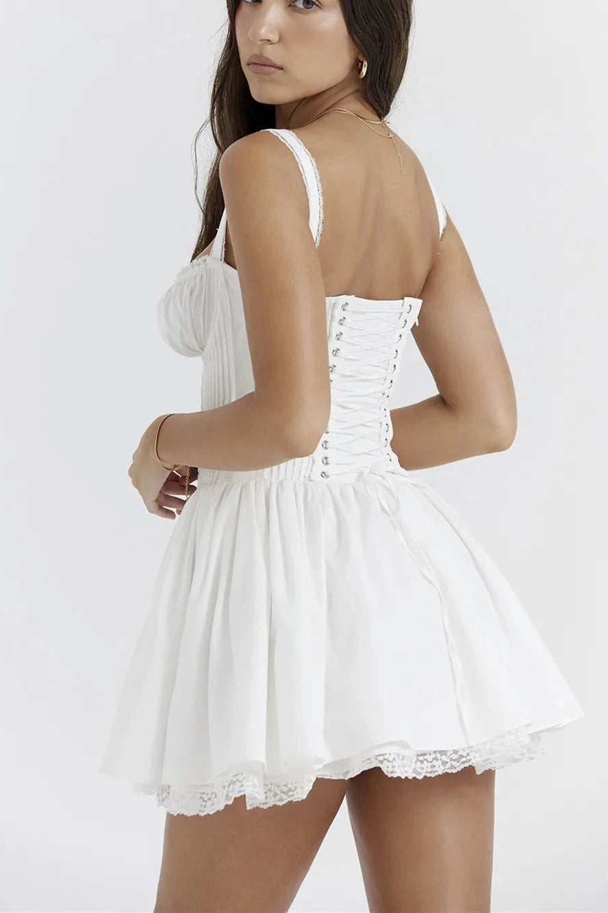 Sleeveless Square Neck A-Line Mini Dress with Tie-Up