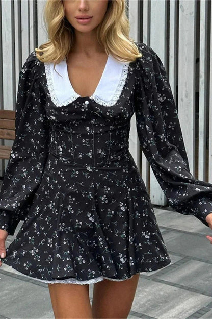 Patchwork V-Neck Mini Dress