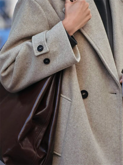 Loose Fashion Women’s Overcoat Pocket Lapel High Waist Long Sleeve Winter  Ladies Jacket Coat Solid Patchwork Outwear