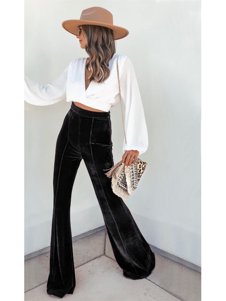 Women's Stylish Velvet Flared Trousers | Ideal for All Seasons