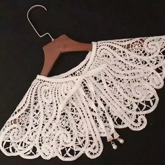 Korean Style Decorative Fake Collar Shawl Wrap Hollow Out Embroidery Sunflower Leaves Lace Necklace Vintage Short Poncho Capele