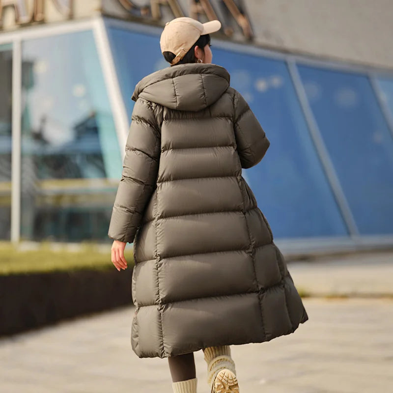 Down Jacket Women Long Length Three-Proof Versatile  Updated Winter New Loose Hooded Coat Simple Down Jacket