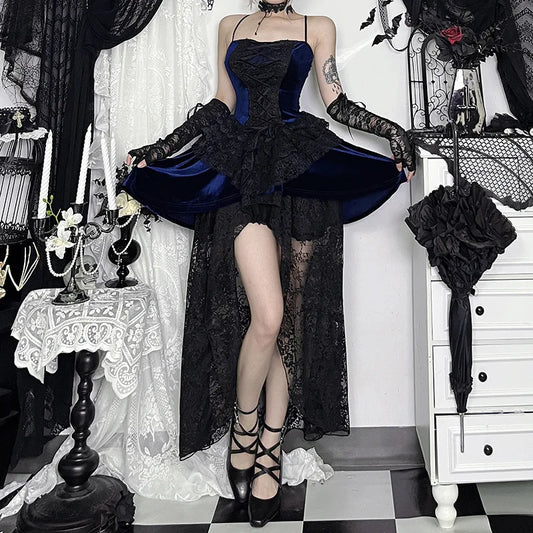 Lace Patchwork Slip Midi Dress